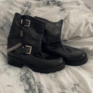 Women’s Black leather Moto boots